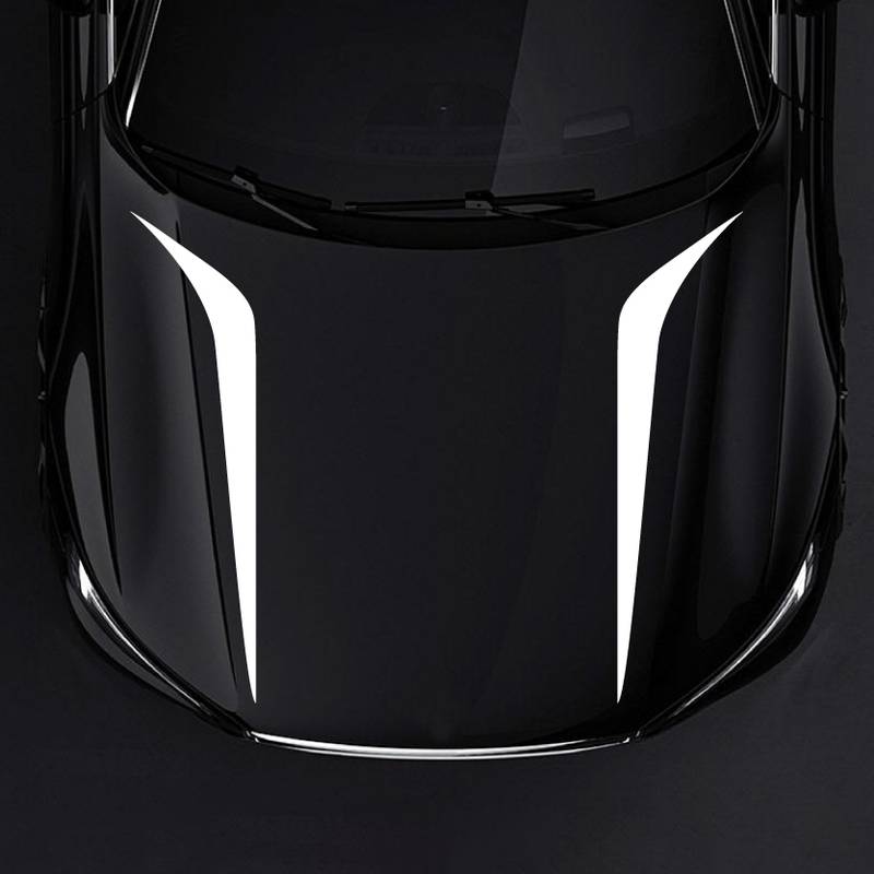 Set 2 stickere autoadezive Tuning, model „Hood Stripes V2”, dimensiune 100 x 26 cm, culoare Alba