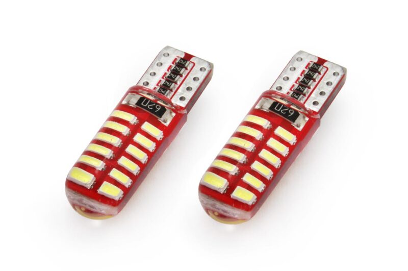 Set becuri auto cu led canbus compatibil T10e W5W 24 smd silca alb 12V, destinat competitiilor auto sau off-road
