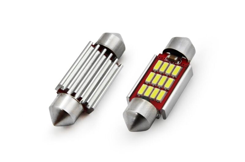 Set becuri auto cu led canbus sofit compatibil C5W 12 SMD 4014 36mm Alb 12/24V, destinat competitiilor auto sau off-road
