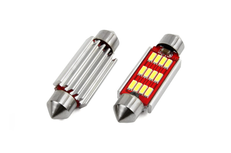 Set becuri auto cu led canbus sofit compatibil C5W 12 SMD 4014 41mm Alb 12/24V, destinat competitiilor auto sau off-road