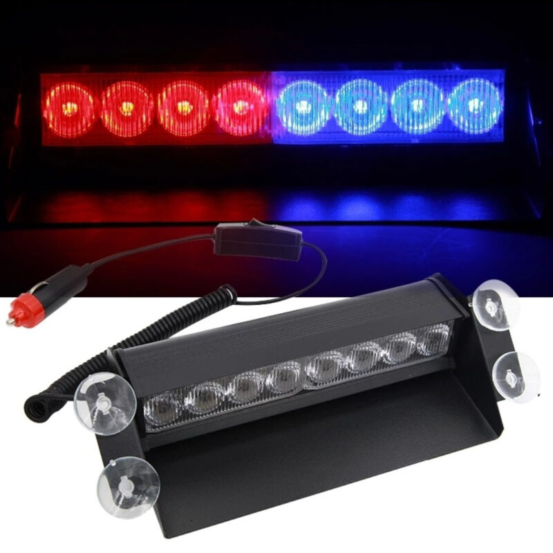 Lampa stroboscopica led, montaj in parbriz, 8W, culoare Rosu – Albastru