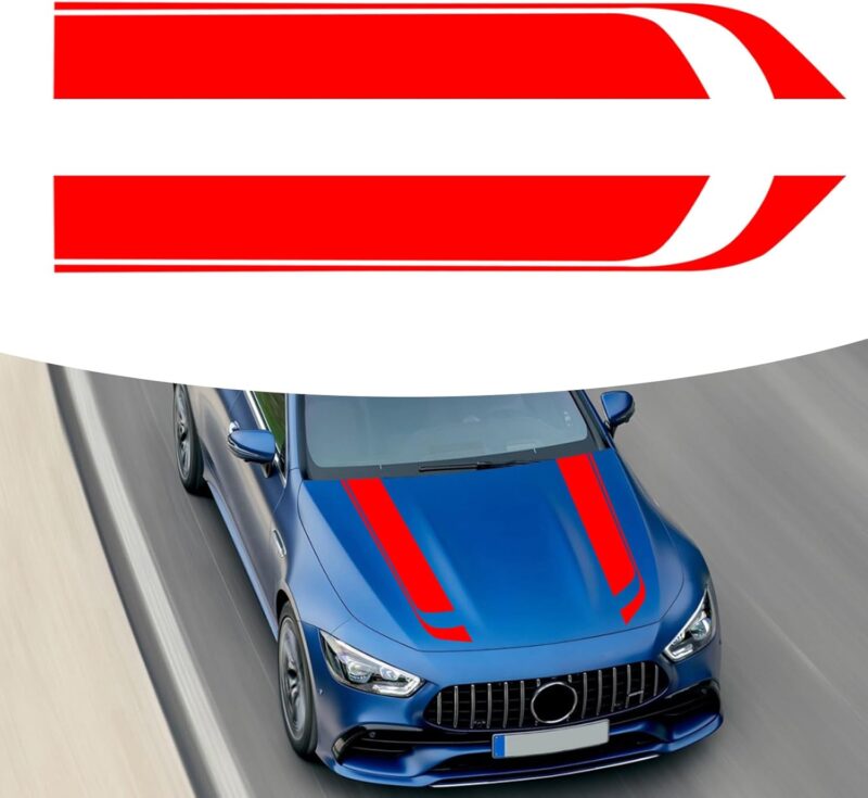 Set 2 stickere autoadezive Tuning, model „Hood Stripes V1”, dimensiune 85 x 12 cm, culoare Rosie