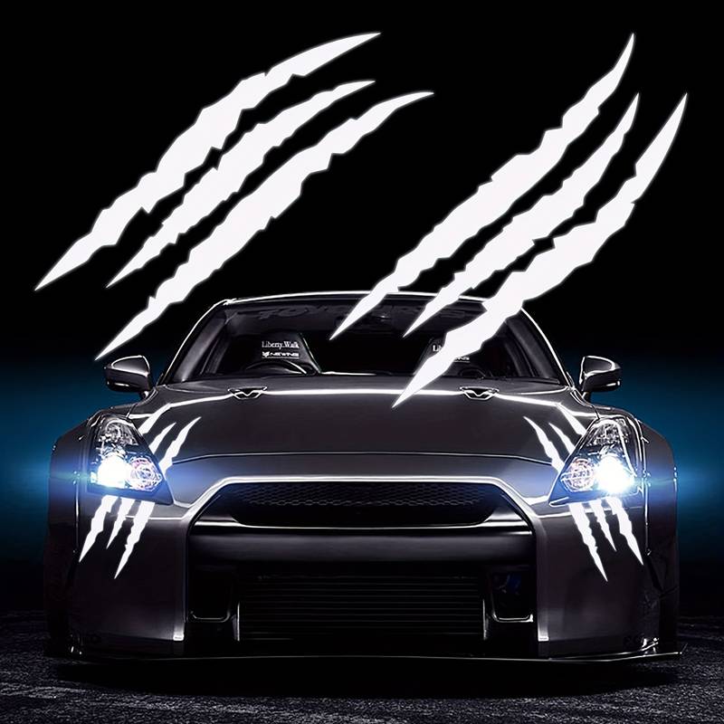 Set 2 stickere autoadezive Tuning, model „Monster Scratches”, dimensiune 37 x 9 cm, culoare Alba