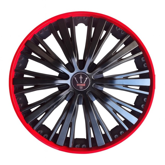 Set 4 capace roti velar pulse Red, design Sport cu accente rosii, abs rezistent, Universal, pentru jante R15