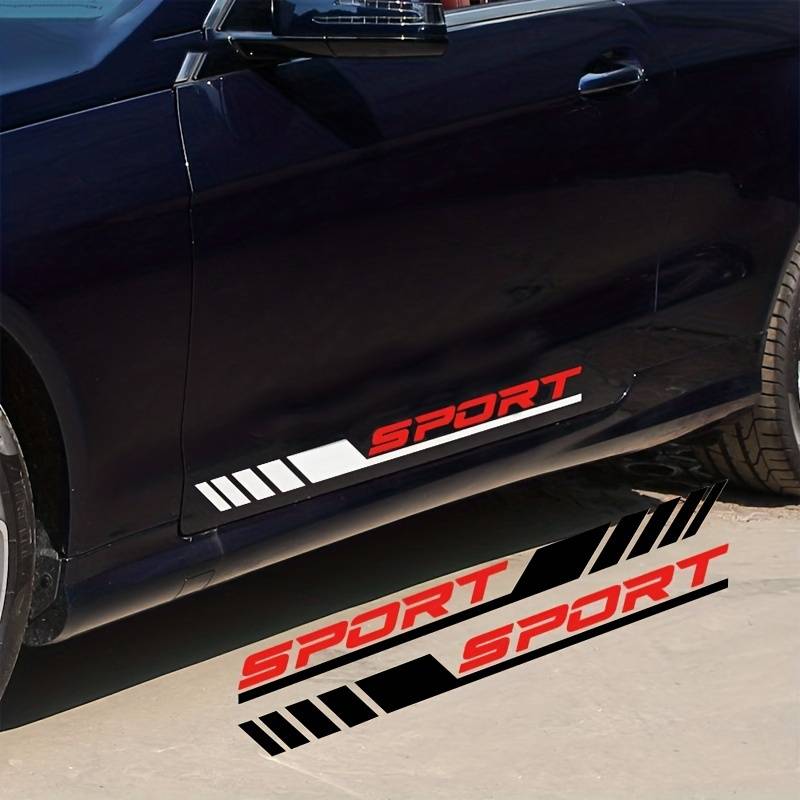 Set 2 stickere autoadezive Tuning in doua culori, model „Racing Stripes V3”, dimensiune 58 cm, culoare Alb + Rosu
