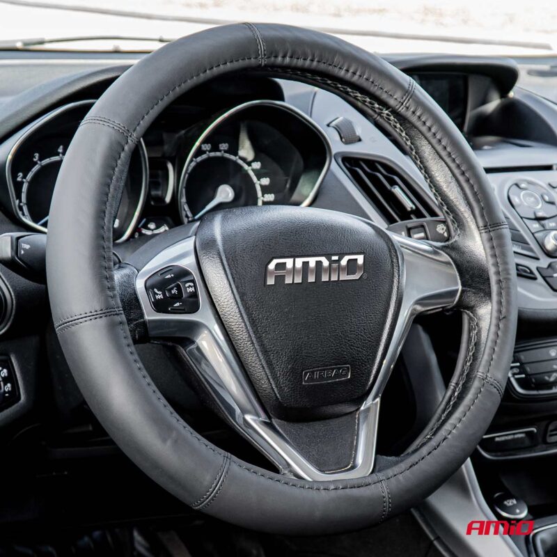 Husa volan din Piele Naturala, culoare Neagra, marime M (volan 37-39cm) avx-am03546