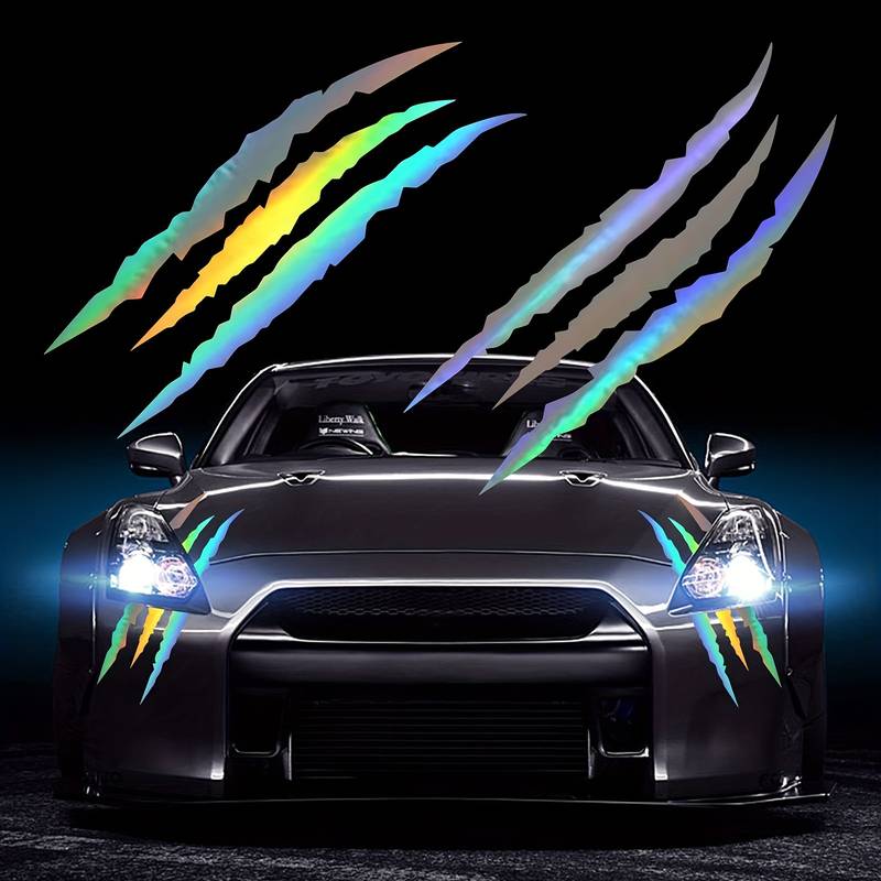 Set 2 stickere autoadezive Tuning, model „Monster Scratches”, dimensiune 37 x 9 cm, culoare Holografic