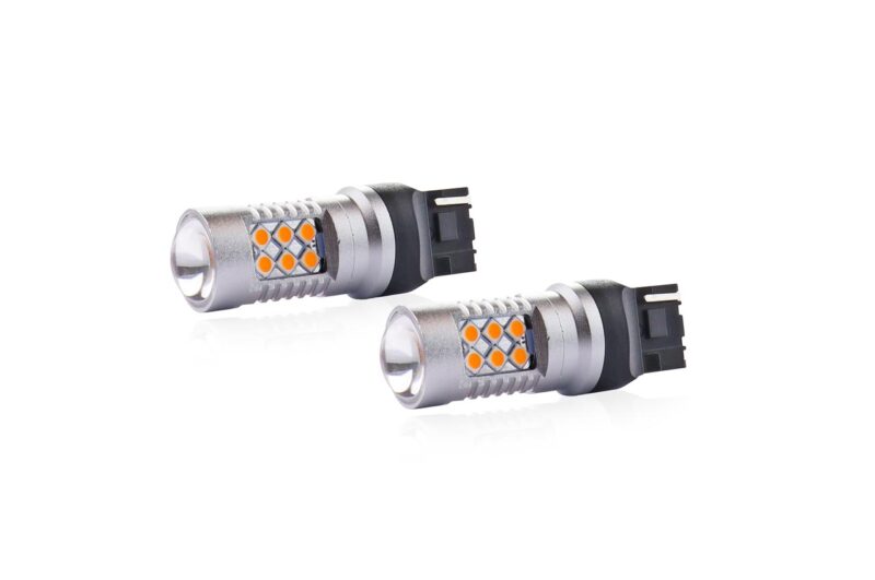 Set becuri auto cu led canbus compatibil W21W T20 24 SMD 6.2W Orange 12/24V, destinat competitiilor auto sau off-road