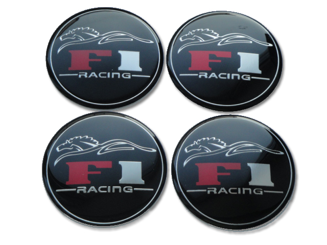 Set 4 buc. ornament central janta, model „F1 Black”, diametru 5cm