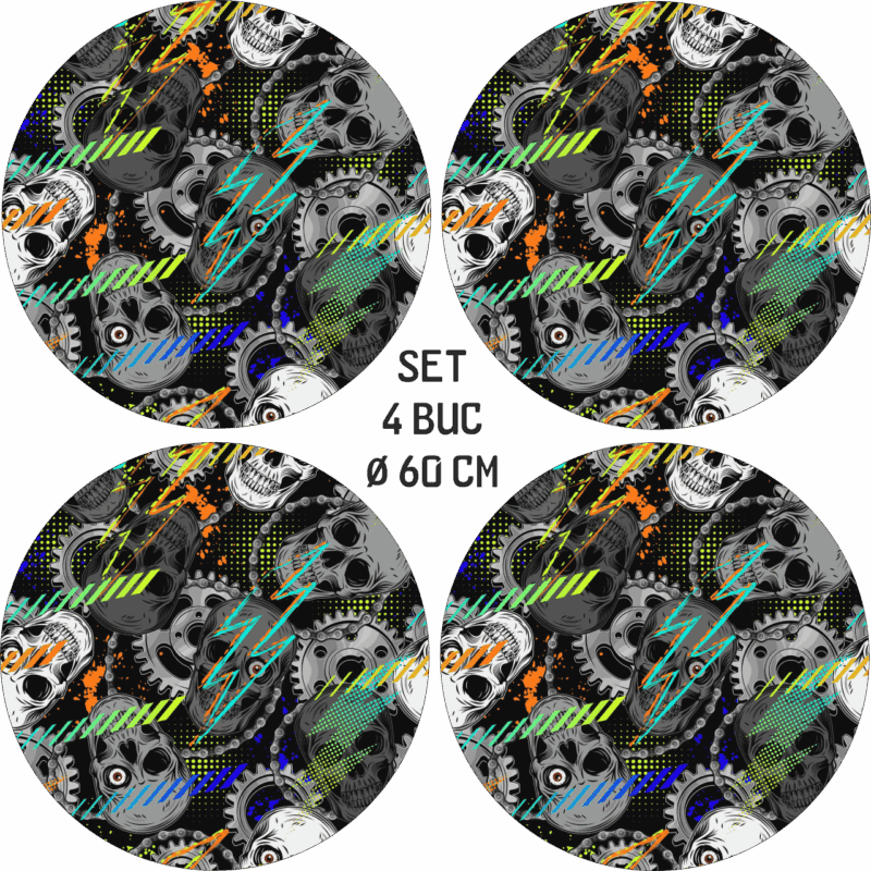 Set 4 Folii Imprimate Outdoor cu EcoSolvent, autoadezive, pentru decorarea jantelor auto, dimetru 60 cm, model FJT-20