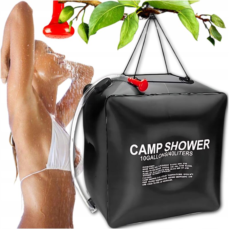 Dus solar suspendat pentru camping sau plaja, capacitate 40l, culoare Neagra