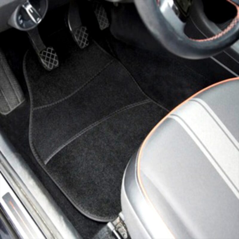 Set Auto Essential avex – 5 piese, Covorase Universale Mocheta + Husa Volan Piele Ecologica Perforata, Negru