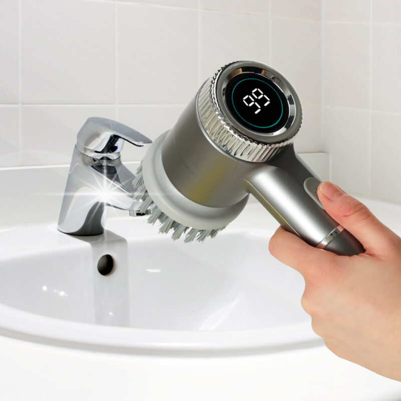 Perie electrica „5-in-1” cu 5 accesorii de curatare pentru baie, podea, rosturi faianta, piscina, cu afisaj cu LED si incarcare USB