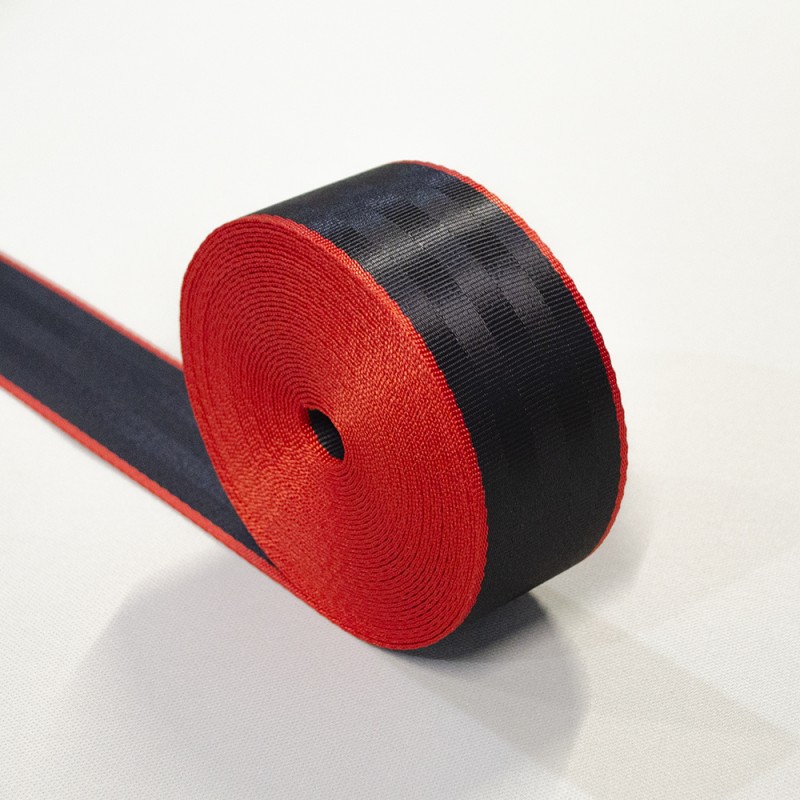 Banda centura de siguranta tuning, culoare Negru-Rosu, latime 46 mm, pret/m liniar