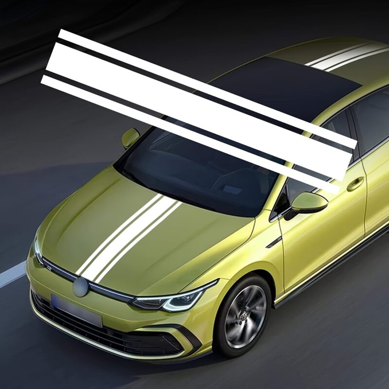 Sticker autoadeziv Tuning, model „Triple Stripes”, dimensiune 125 x 22 cm, culoare Alba