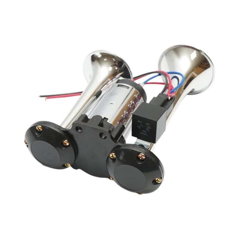 Claxon bitonal cu 2 goarne, Super Puternic, 178db, alimentare 12V cu compresor electric inclus, culoare Crom/Negru