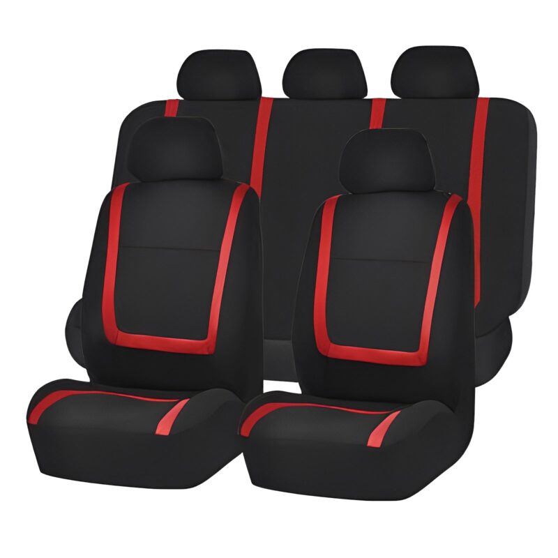 Set huse scaun auto ieftine, Universale 9 piese, model red line – ROSU