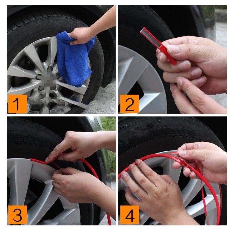 Inele de protectie si decor jante, adezive, din plastic flexibil – portocaliu