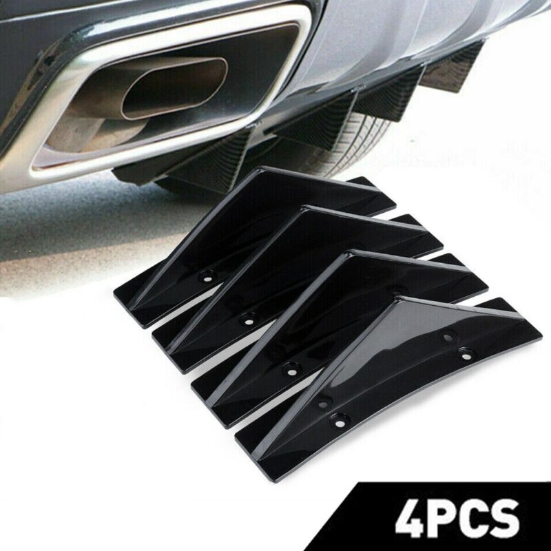 Set 4 aripioare tuning curbate pentru bara – deflector spate, culoare negru lucios, montaj cu surub sau banda dublu adeziva
